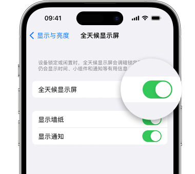 柯坪苹果15预约维修分享iPhone15如何设置全天候显示屏幕可见 